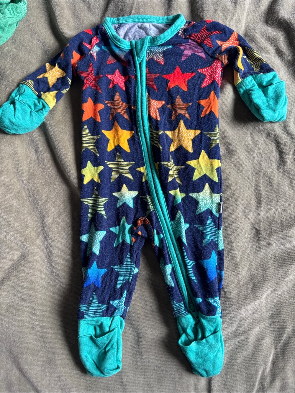 Navy Star Print Footed One-Piece for Kids - Teal Trim